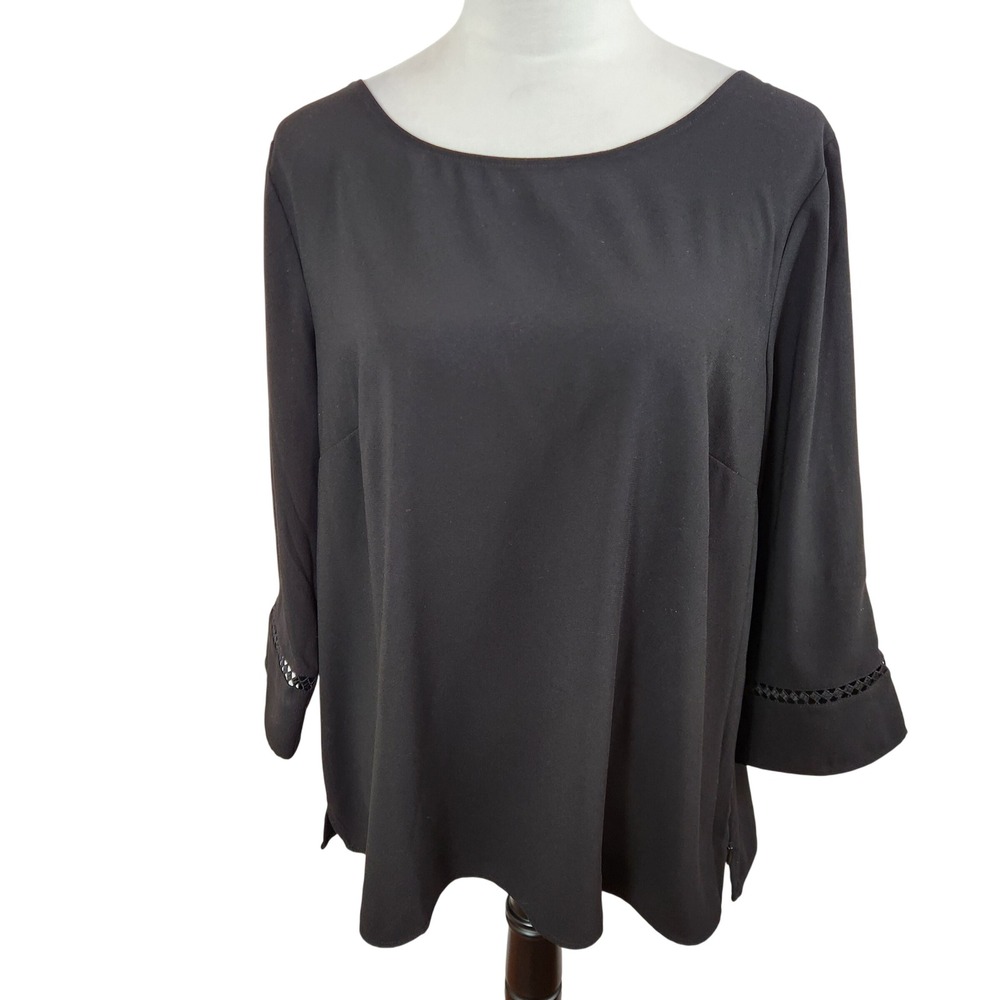 Talbots Petite Black Textured Sleeve 3/4 Sleeve Boat Neck Top XL Petite